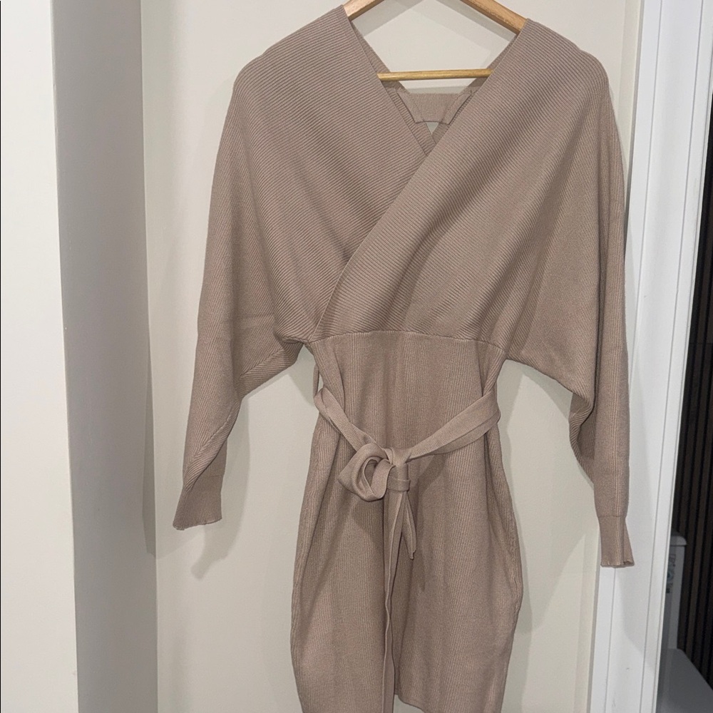 HALARA Tan Wrap Midi Dress